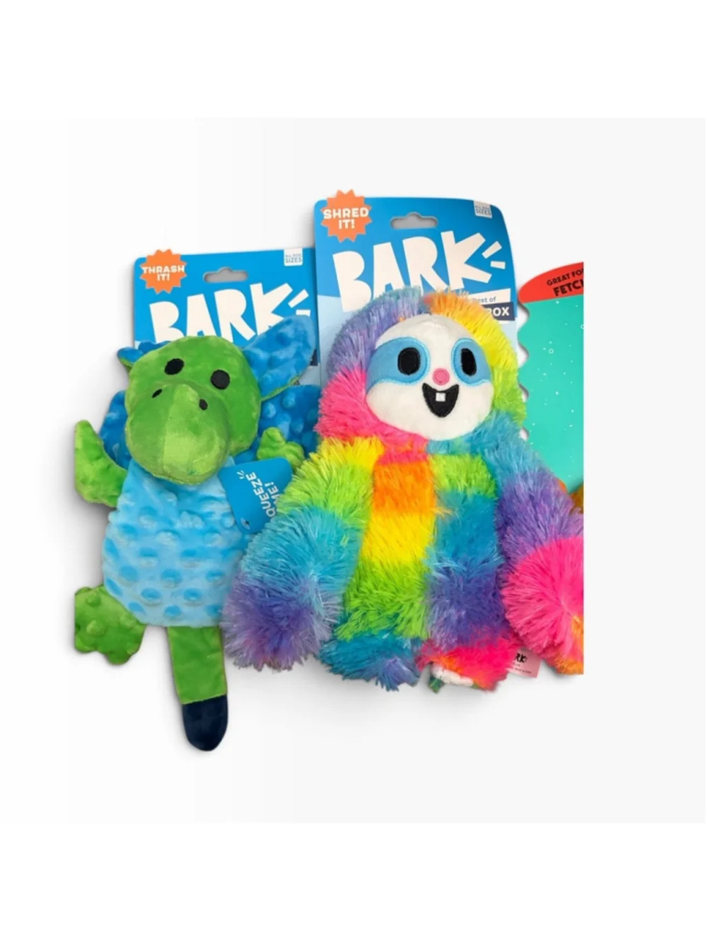 BARK Dinosaur and Rainbow Sloth Dog Toys
